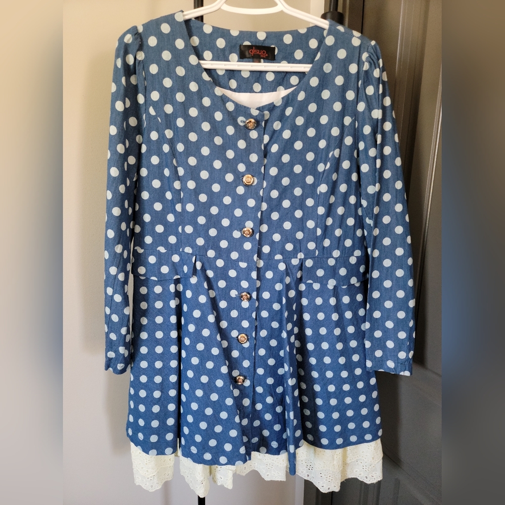 Japanese Blue and Cream Polka Dot Midi Dress